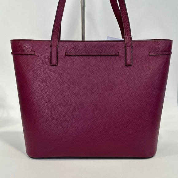 Kate Spade Hayes Top Zip Tote Bag Pebbled Leather in Blackberry - Picture 3 of 10